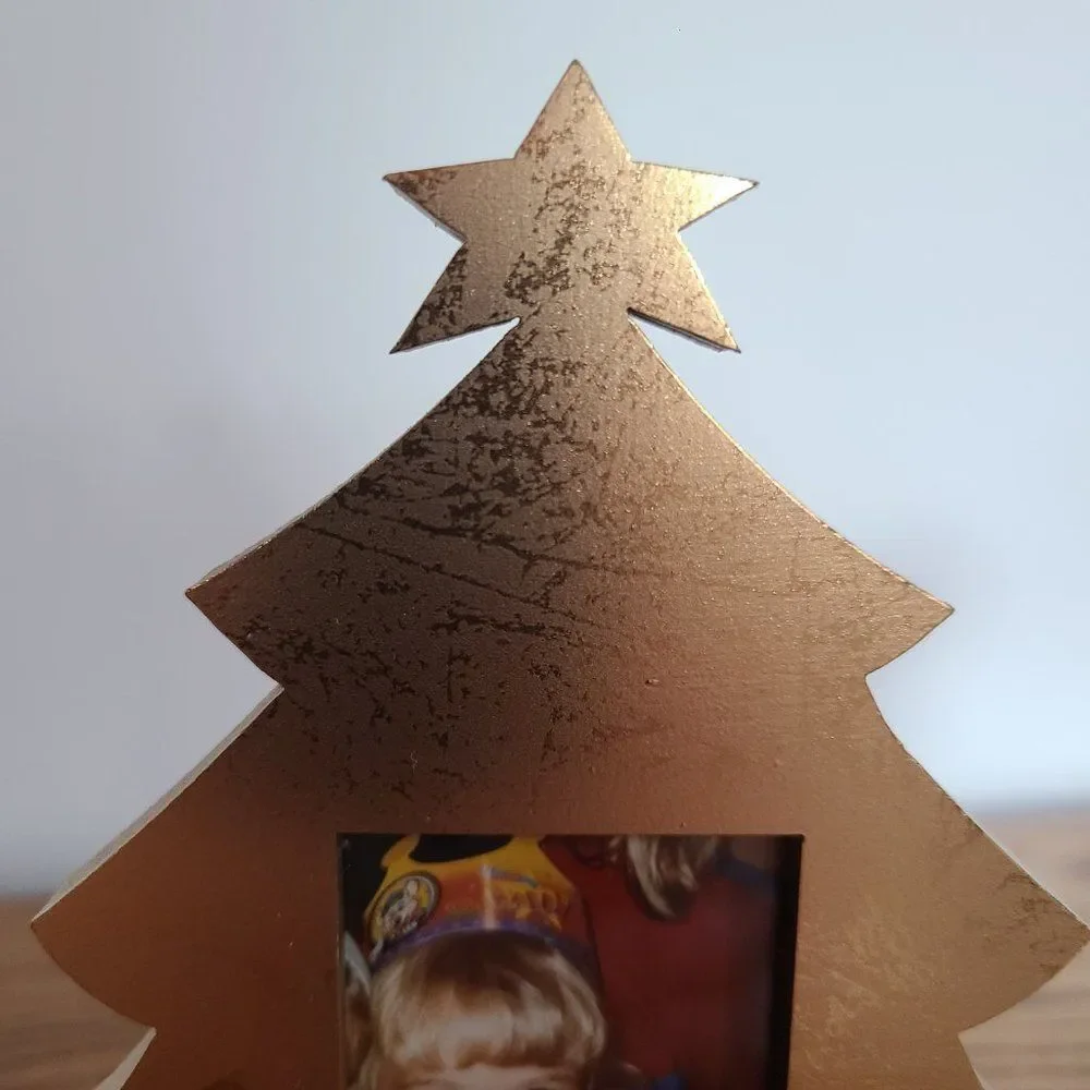 Love Peace Hope Tri-Fold Photo Frame Christmas Theme Tree Stars Heart Vintage